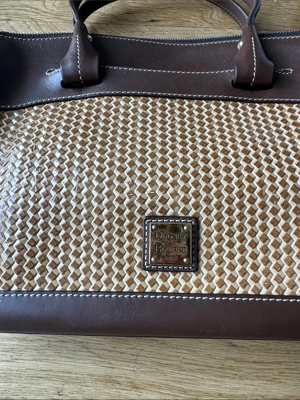 Dooney & Bourke Brown Satchel Handbag with Leather Trim